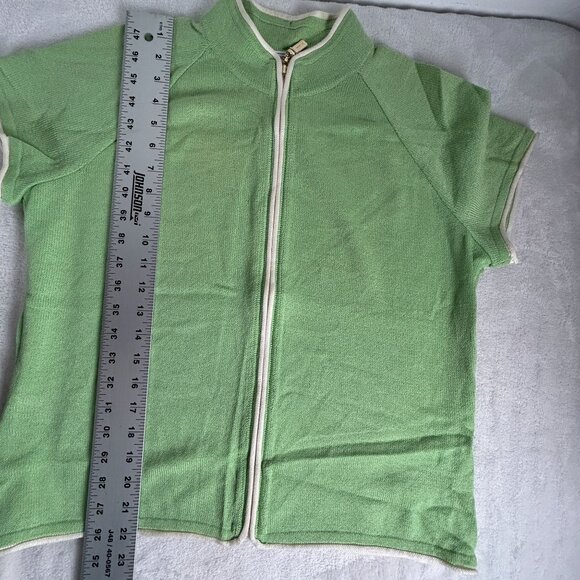 St. John Sport Marie Gray Womens Green Wool-Blend Zip-Up Short Sleeve Top Large - Picture 10 of 13